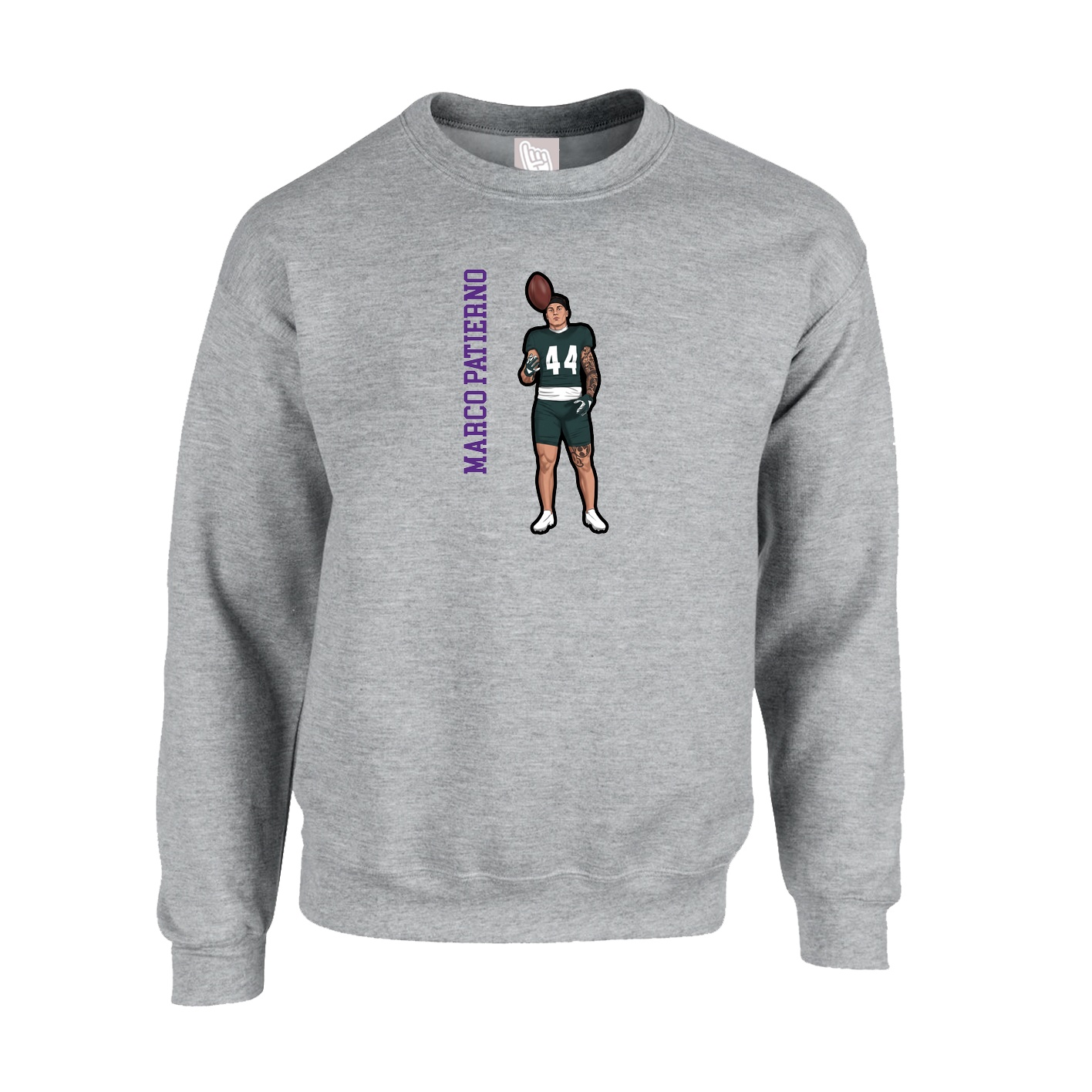 Fleece Crew — Name Vertical in Grey