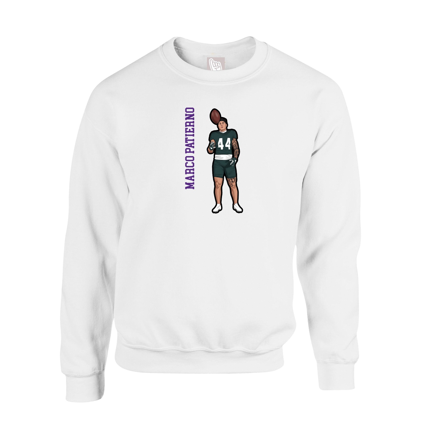 Fleece Crew — Name Vertical in White