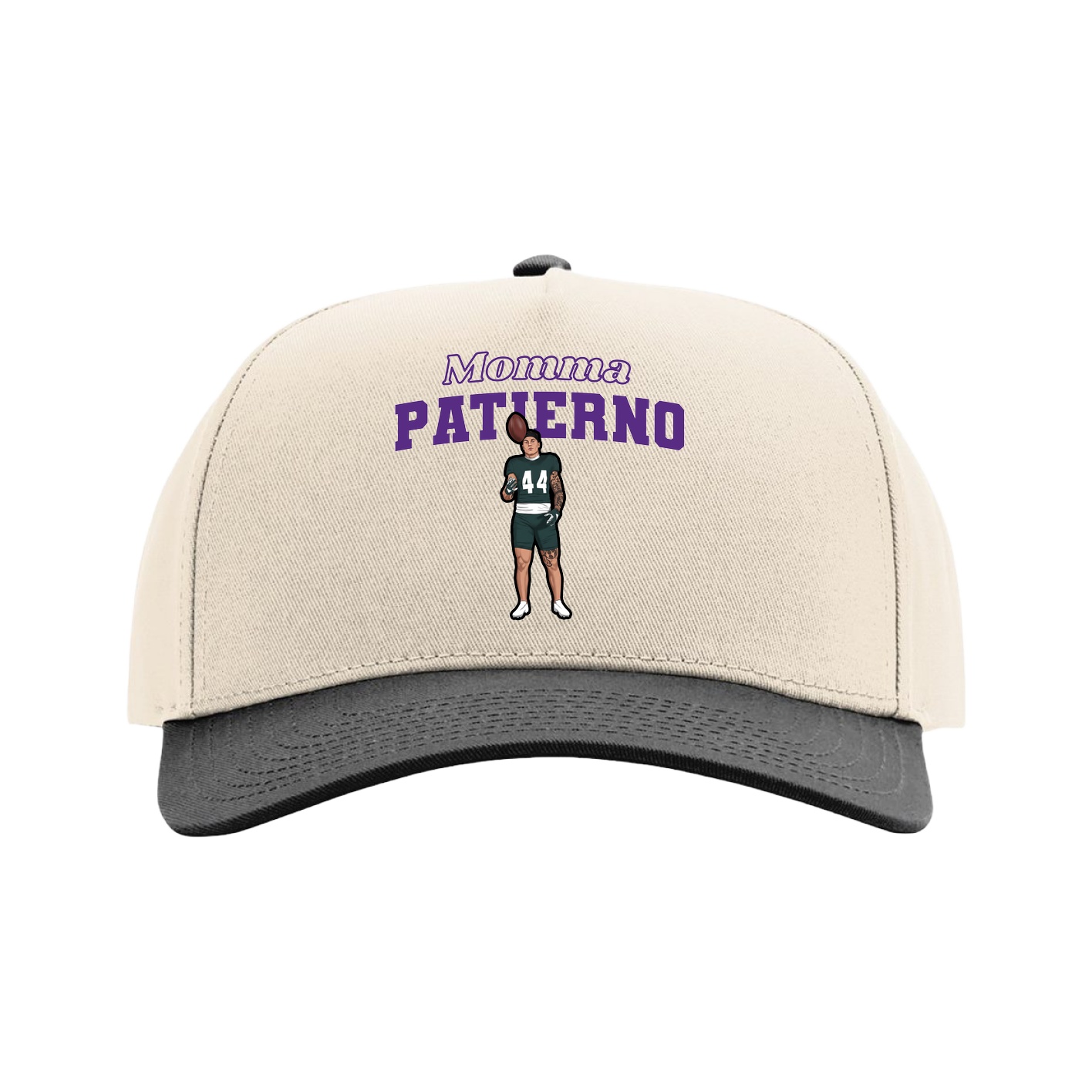 Full Fabric Five-Panel Champ Cap — Mothers Day Block in Cream/Black