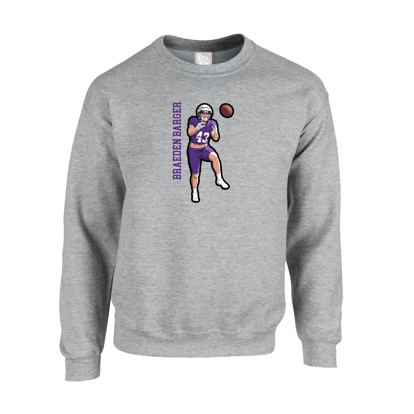 Fleece Crew — Name Vertical in Grey
