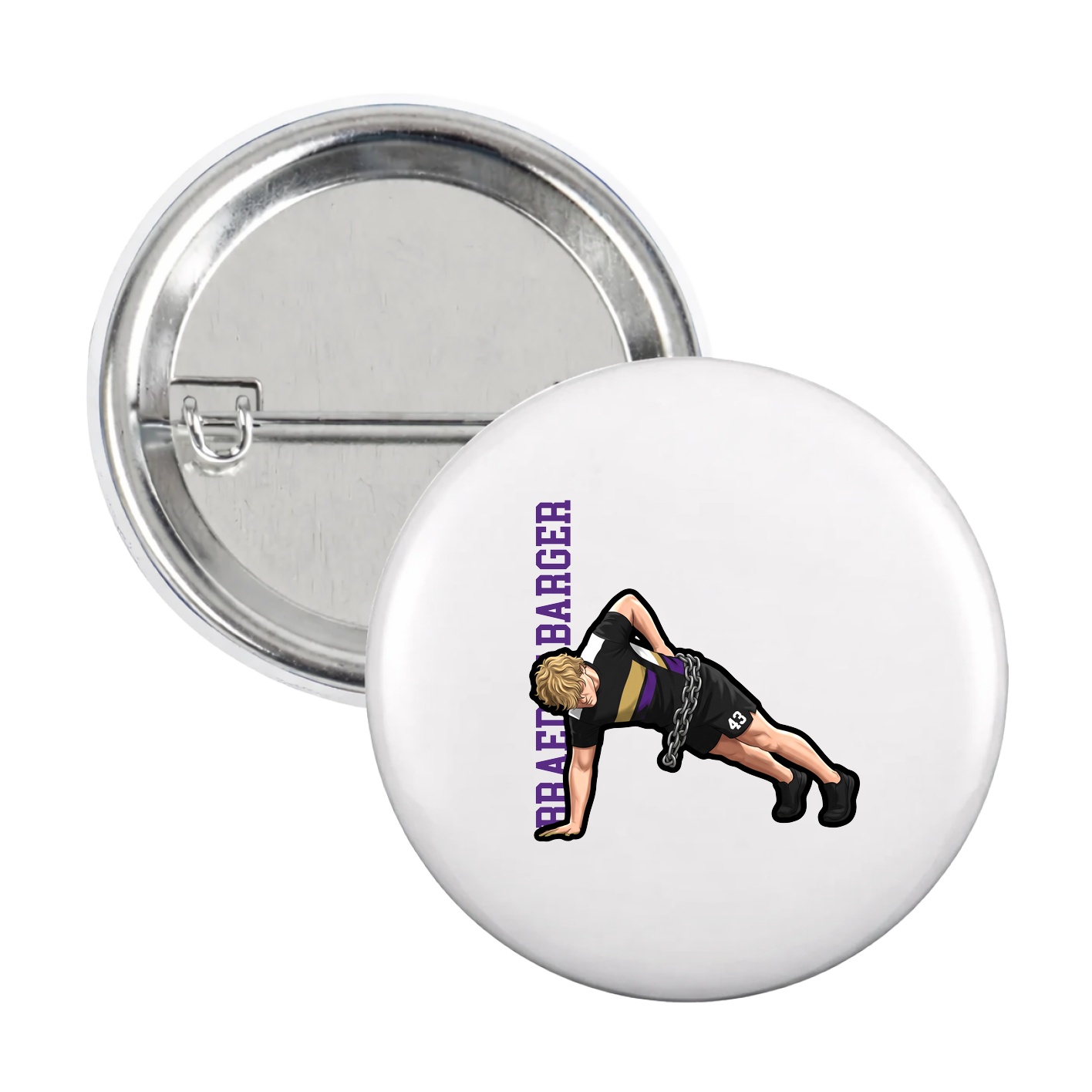Game Day Button — Name Vertical in White