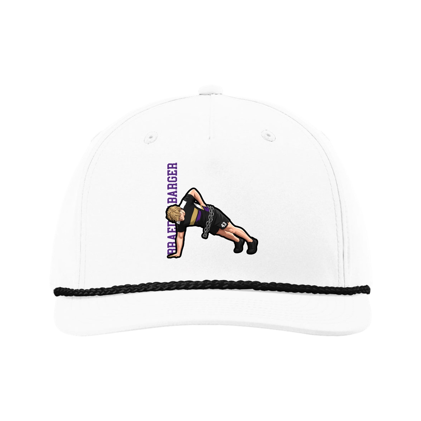 Five-Panel Classic Rope Cap — Name Vertical in White
