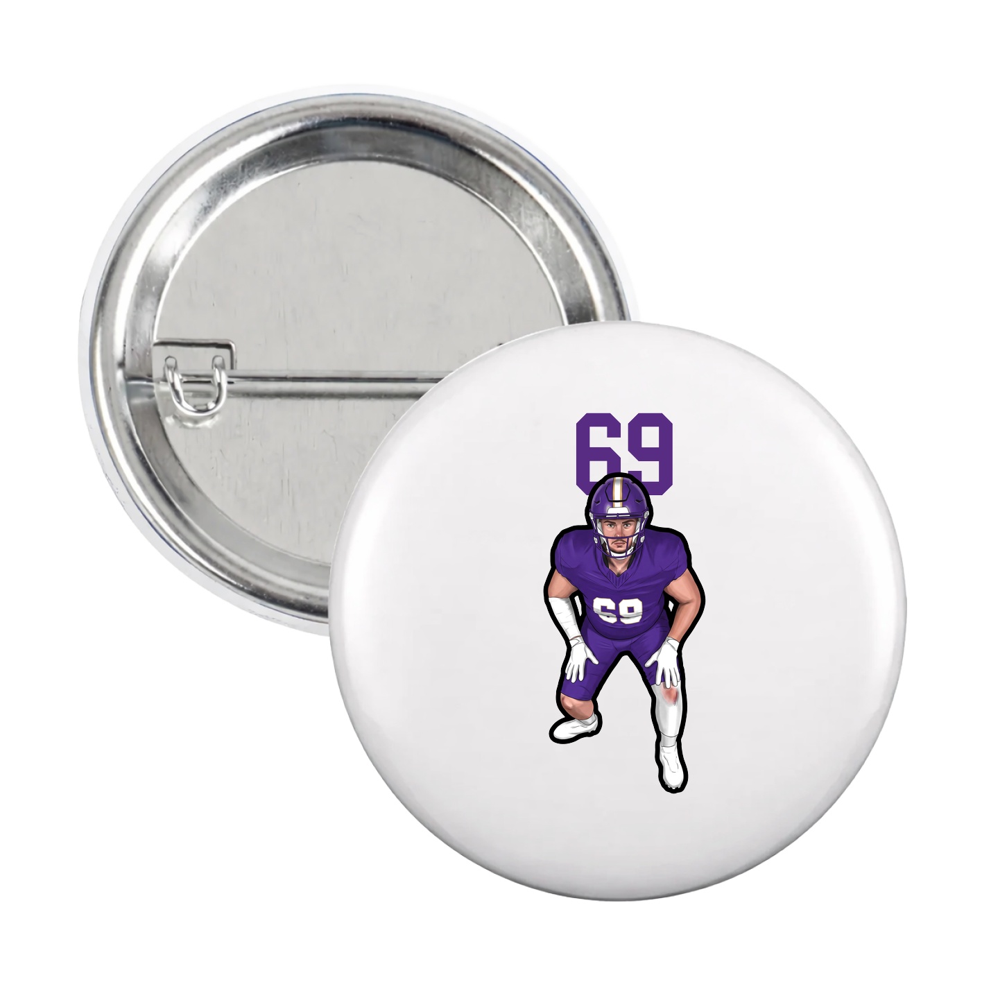 Game Day Button — Number Top in White