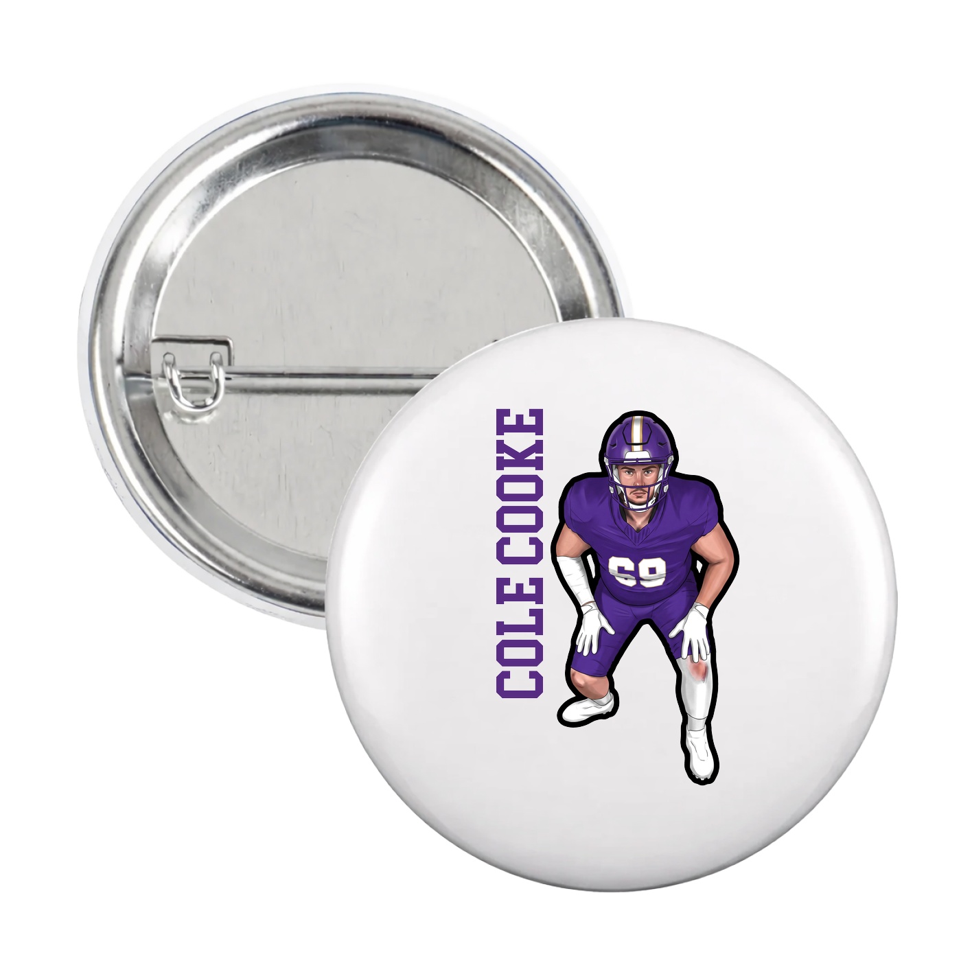 Game Day Button — Name Vertical in White