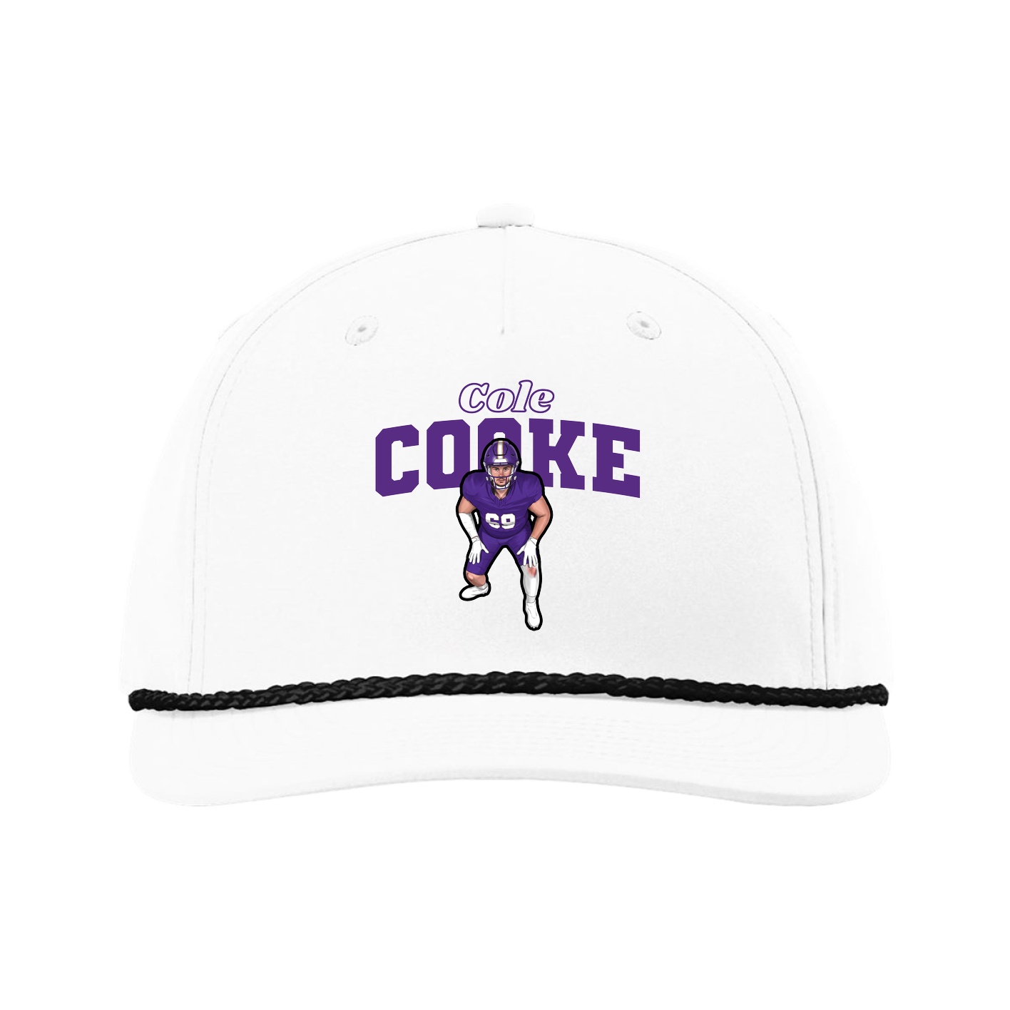 Five-Panel Classic Rope Cap — Name Arch in White