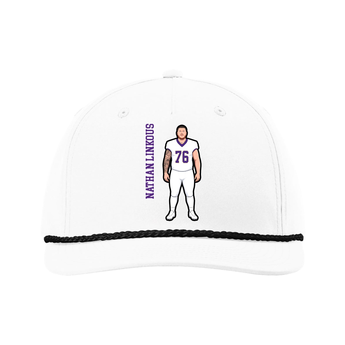 Five-Panel Classic Rope Cap — Name Vertical in White