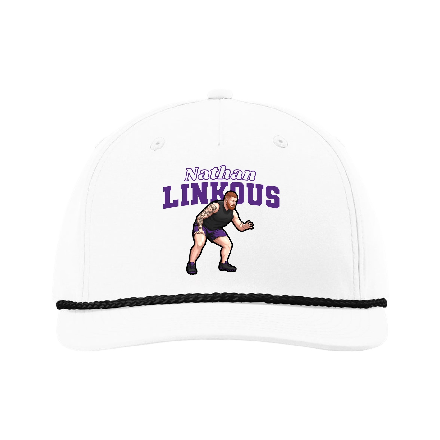 Five-Panel Classic Rope Cap — Name Arch in White