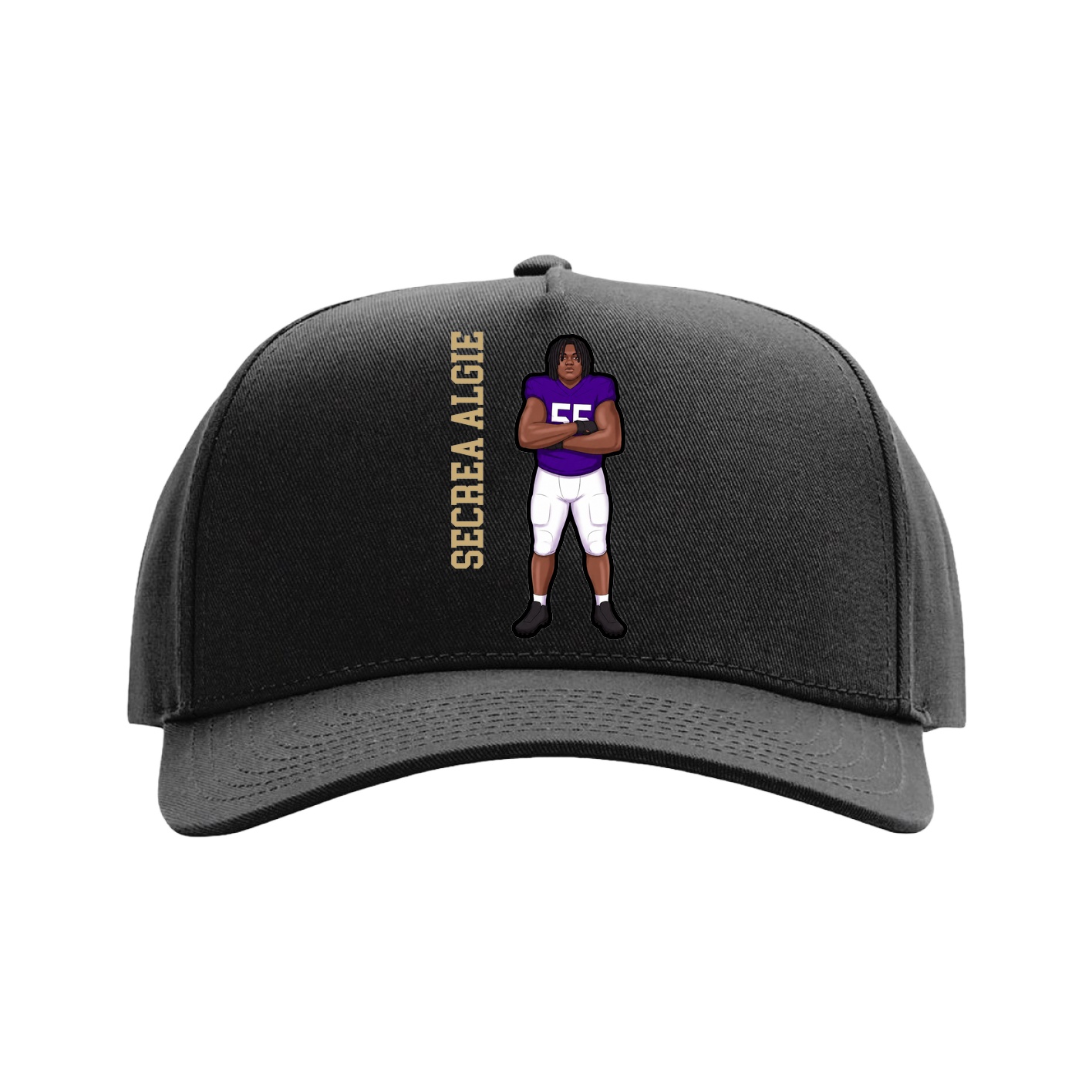 Full Fabric Five-Panel Champ Cap — Name Vertical in Black