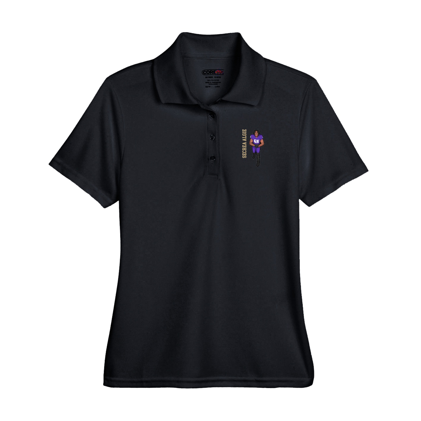 Performance Polo — Name Vertical in Black