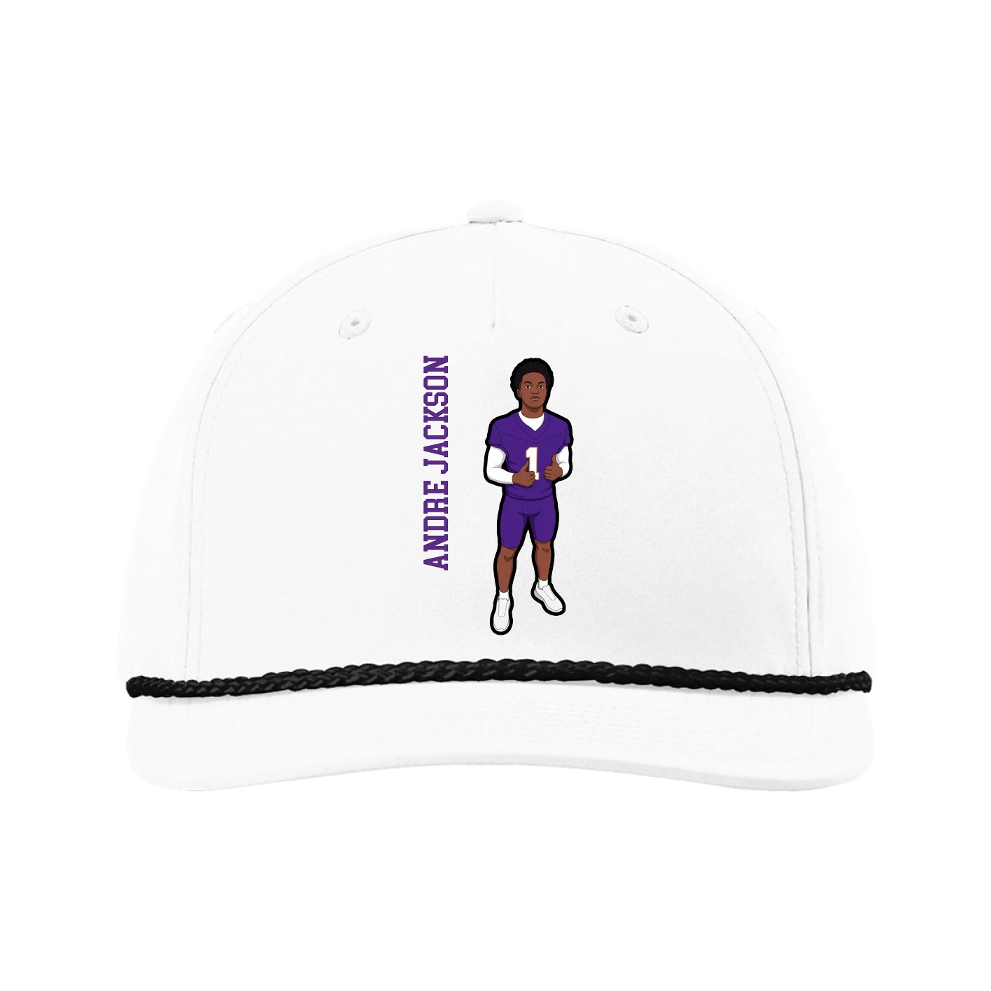 Five-Panel Classic Rope Cap — Name Vertical in White