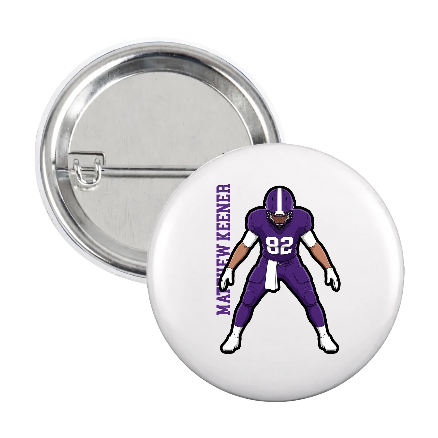 Game Day Button — Name Vertical in White