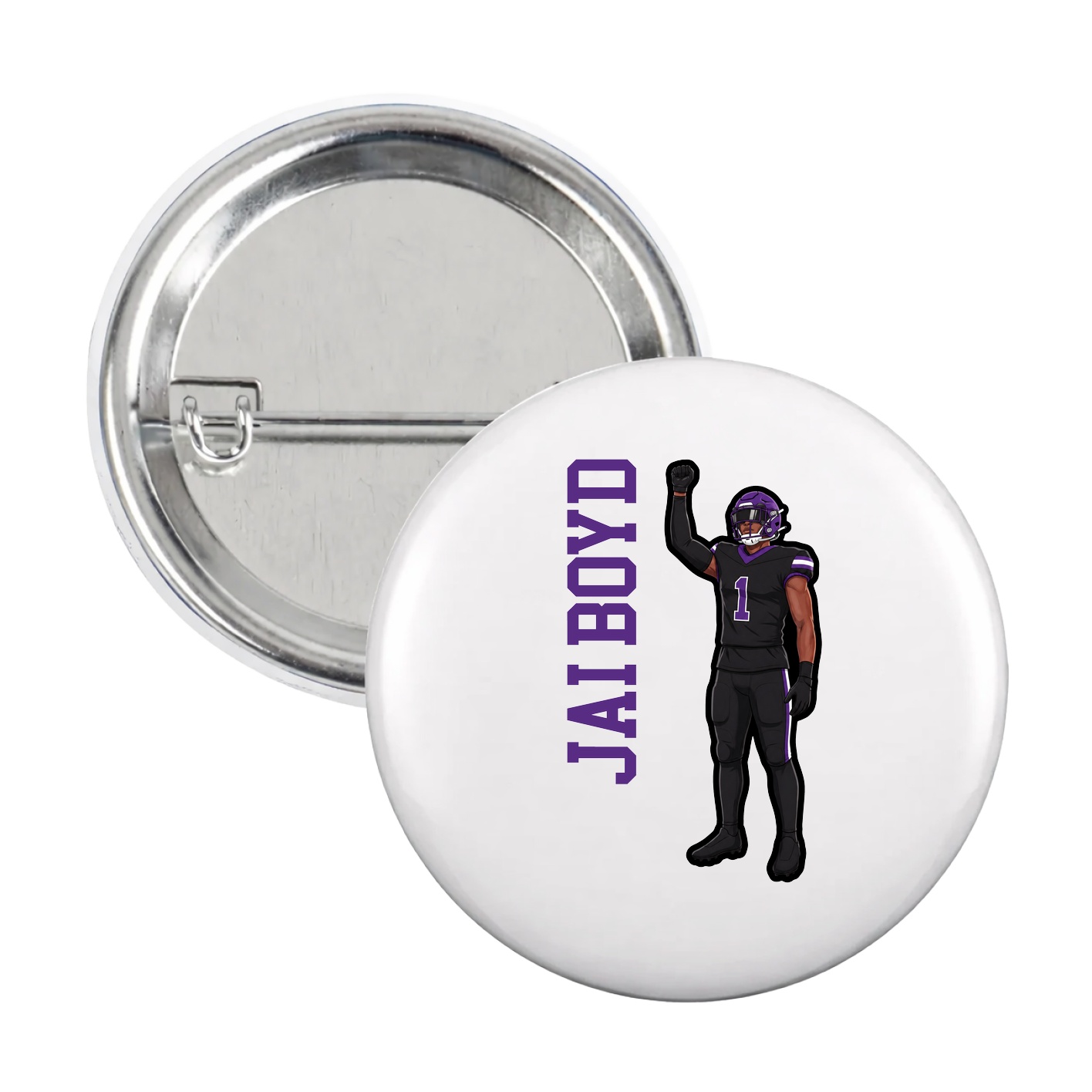 Game Day Button — Name Vertical in White
