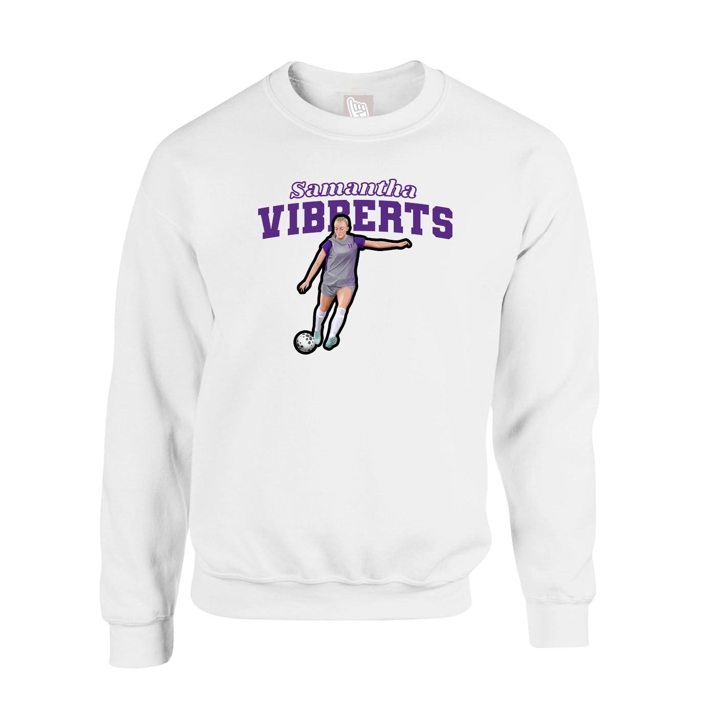 Fleece Crew — Name Arch in White