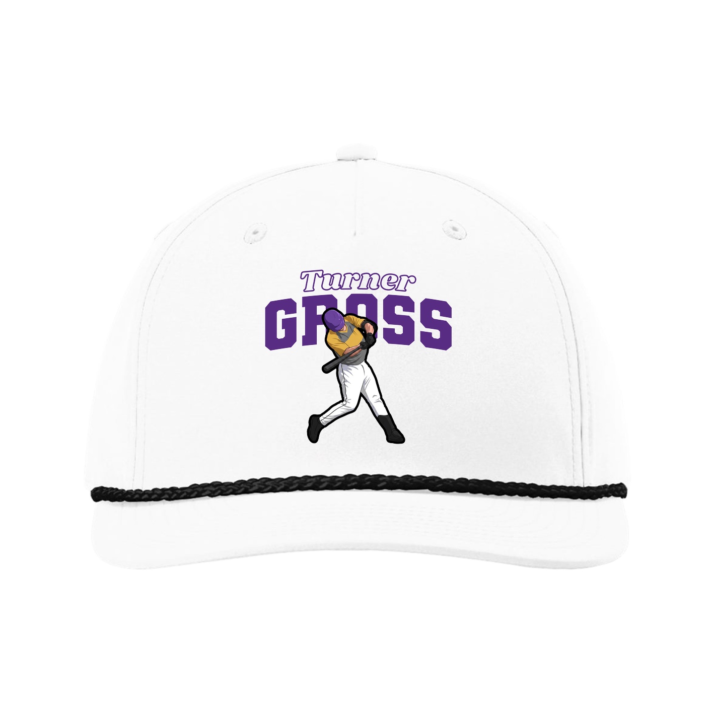 Five-Panel Classic Rope Cap — Name Arch in White