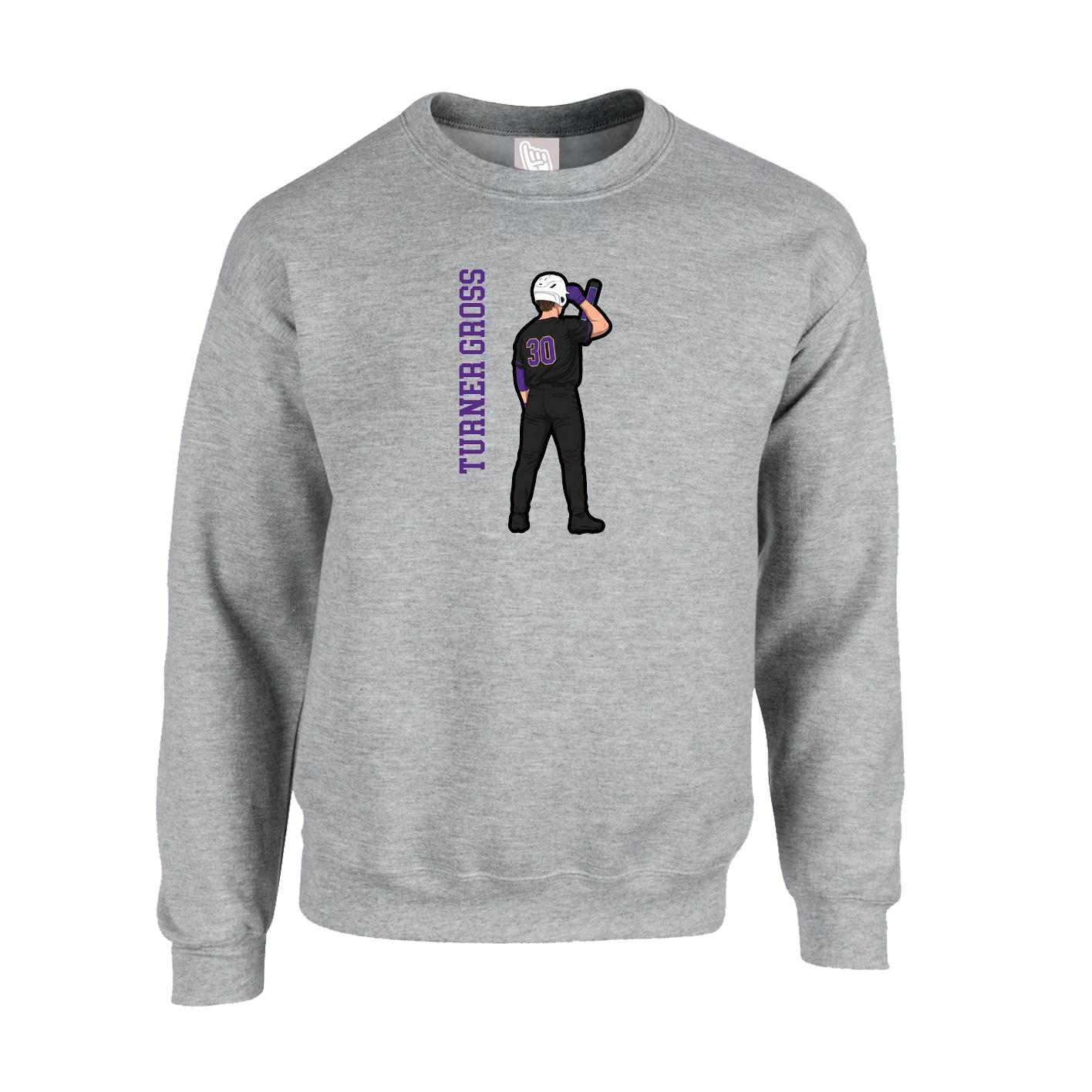 Fleece Crew — Name Vertical in Grey