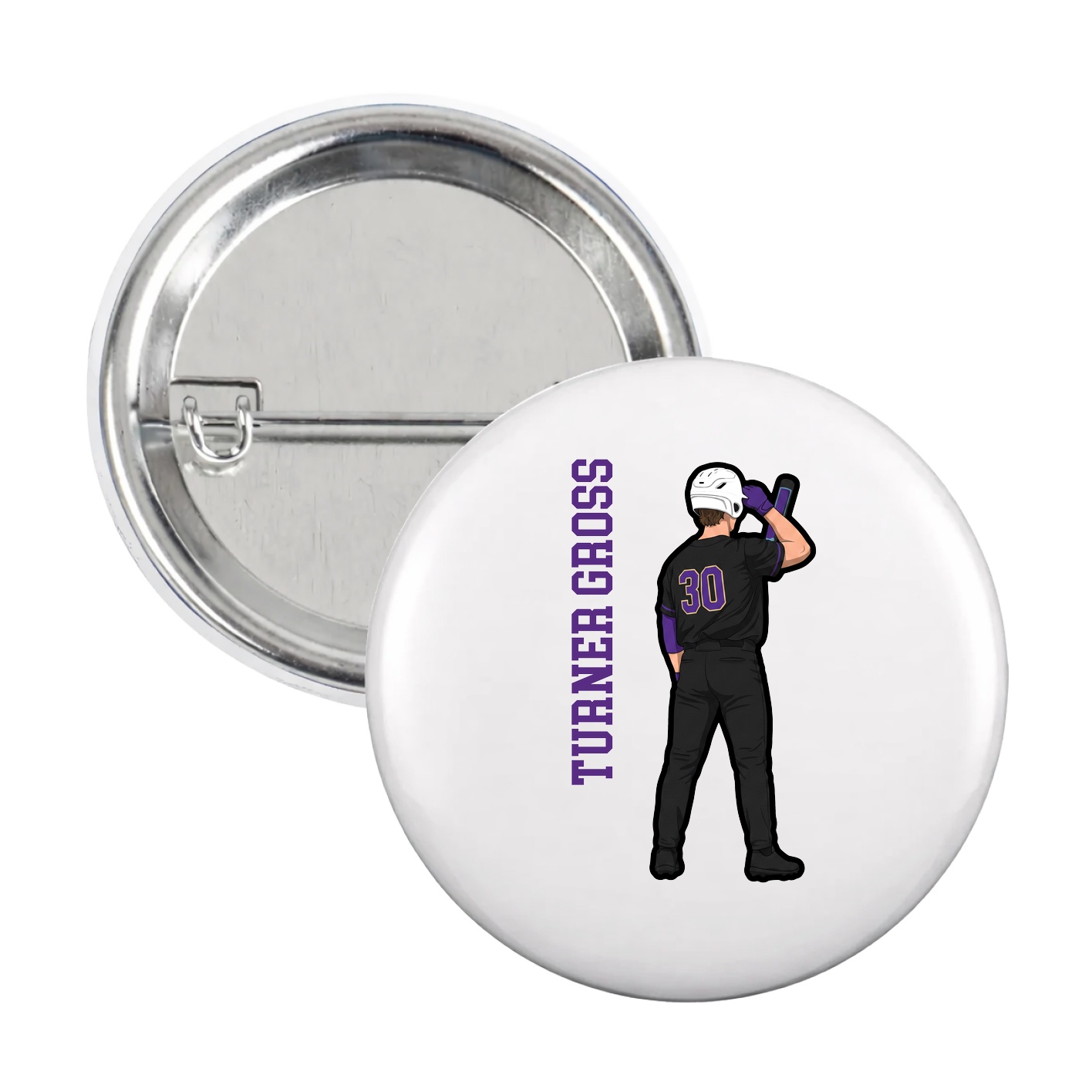Game Day Button — Name Vertical in White
