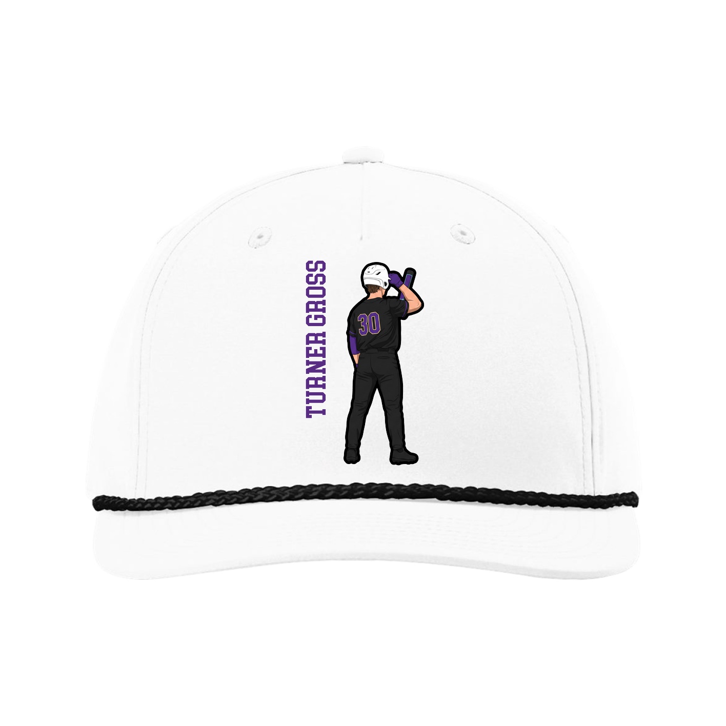 Five-Panel Classic Rope Cap — Name Vertical in White