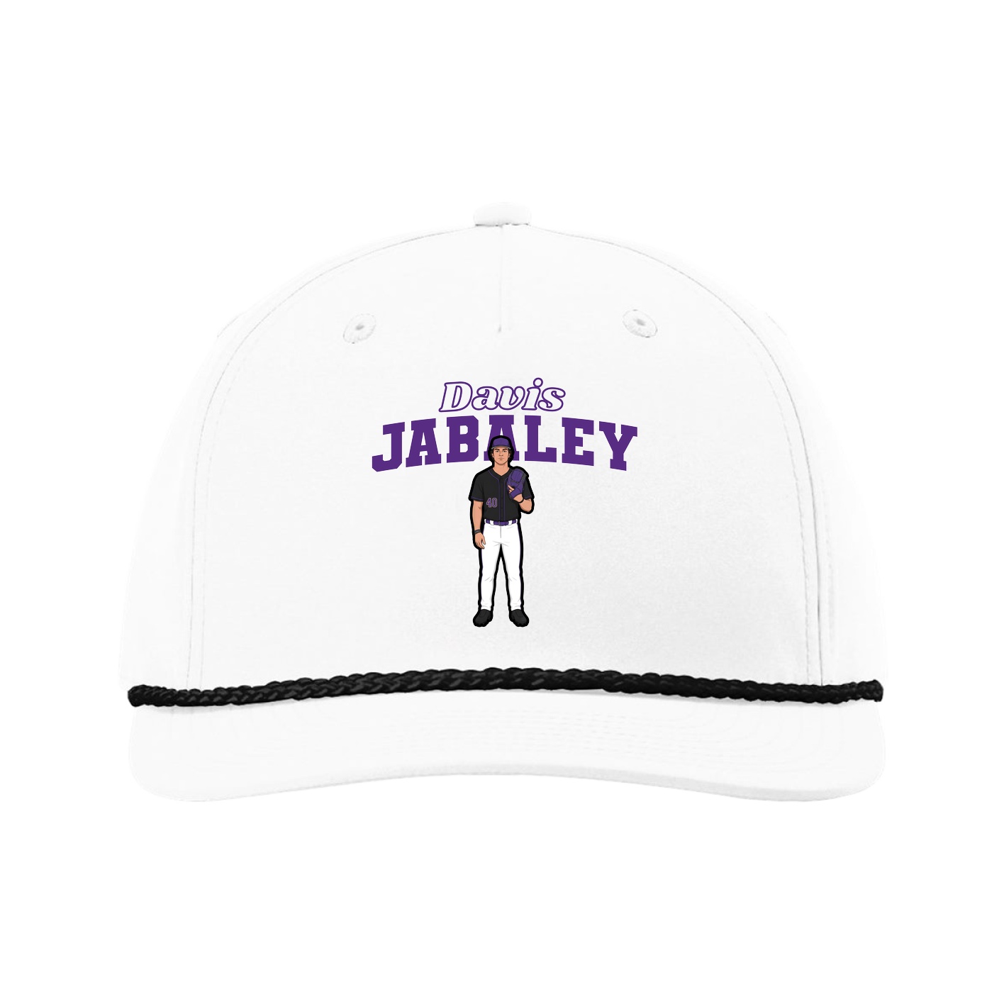 Five-Panel Classic Rope Cap — Name Arch in White
