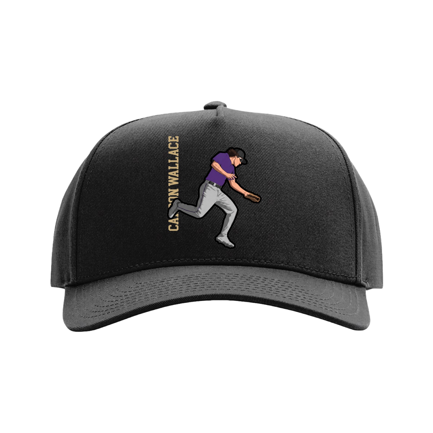 Full Fabric Five-Panel Champ Cap — Name Vertical in Black