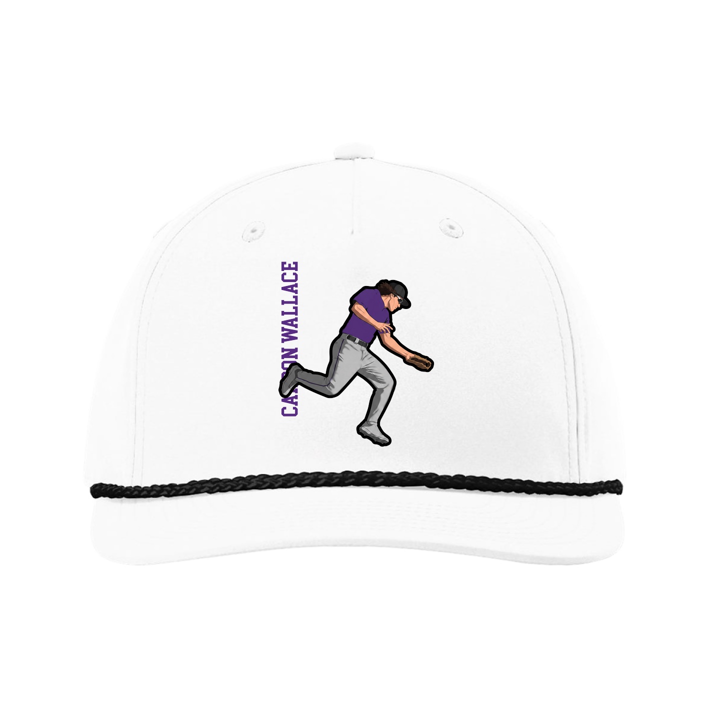 Five-Panel Classic Rope Cap — Name Vertical in White