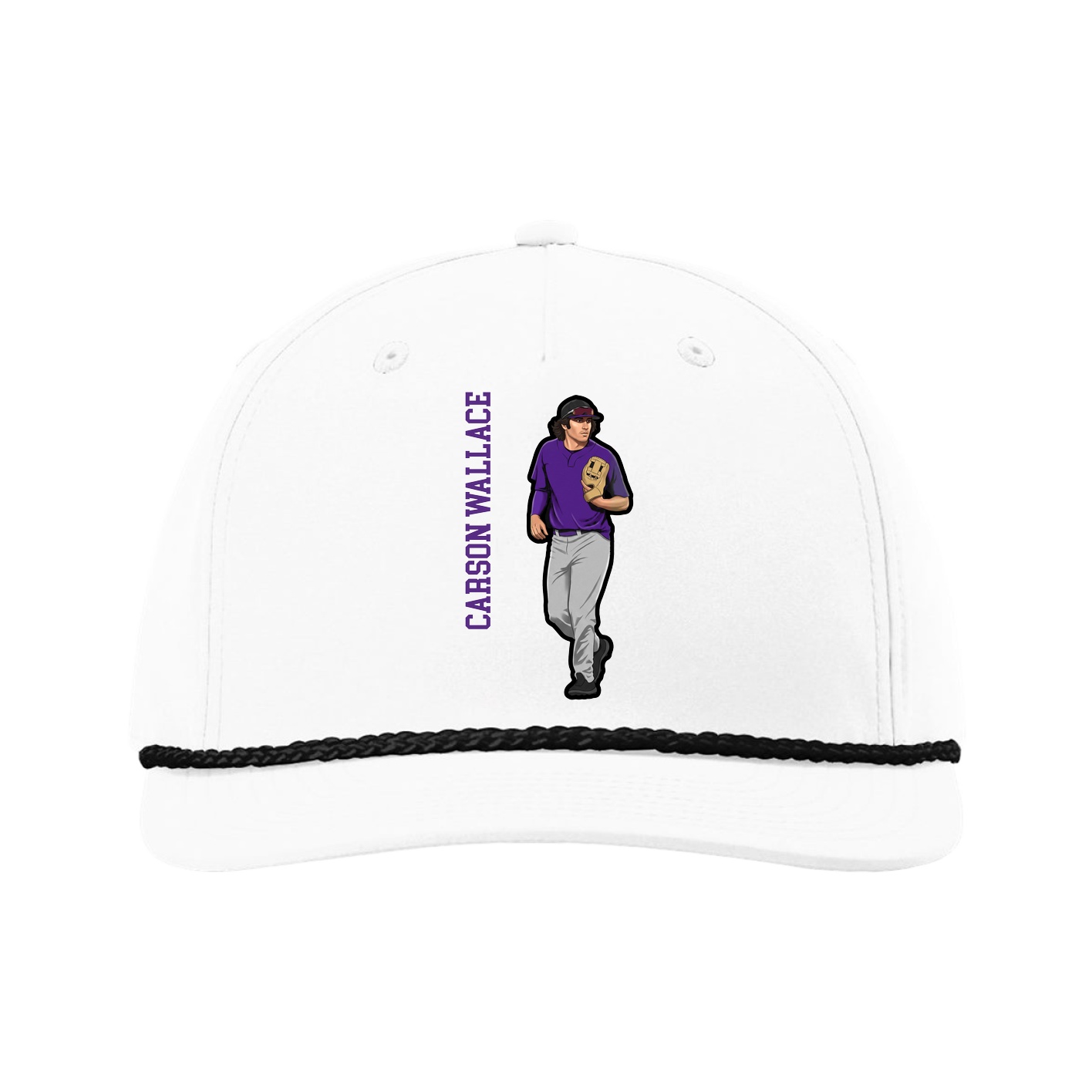 Five-Panel Classic Rope Cap — Name Vertical in White