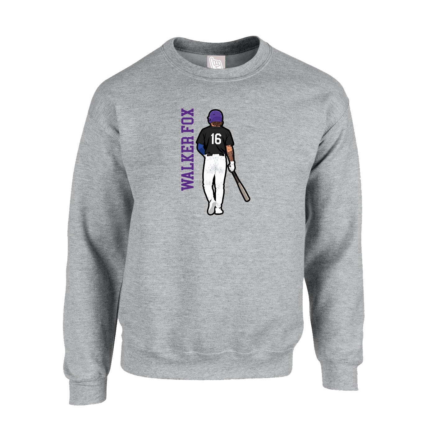 Fleece Crew — Name Vertical in Grey