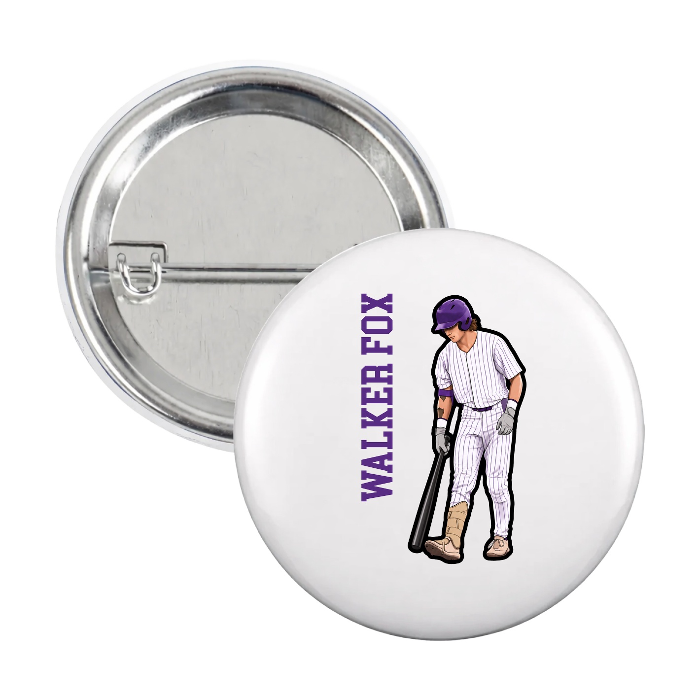 Game Day Button — Name Vertical in White
