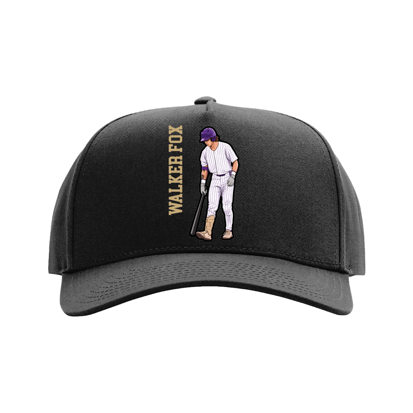 Full Fabric Five-Panel Champ Cap — Name Vertical in Black