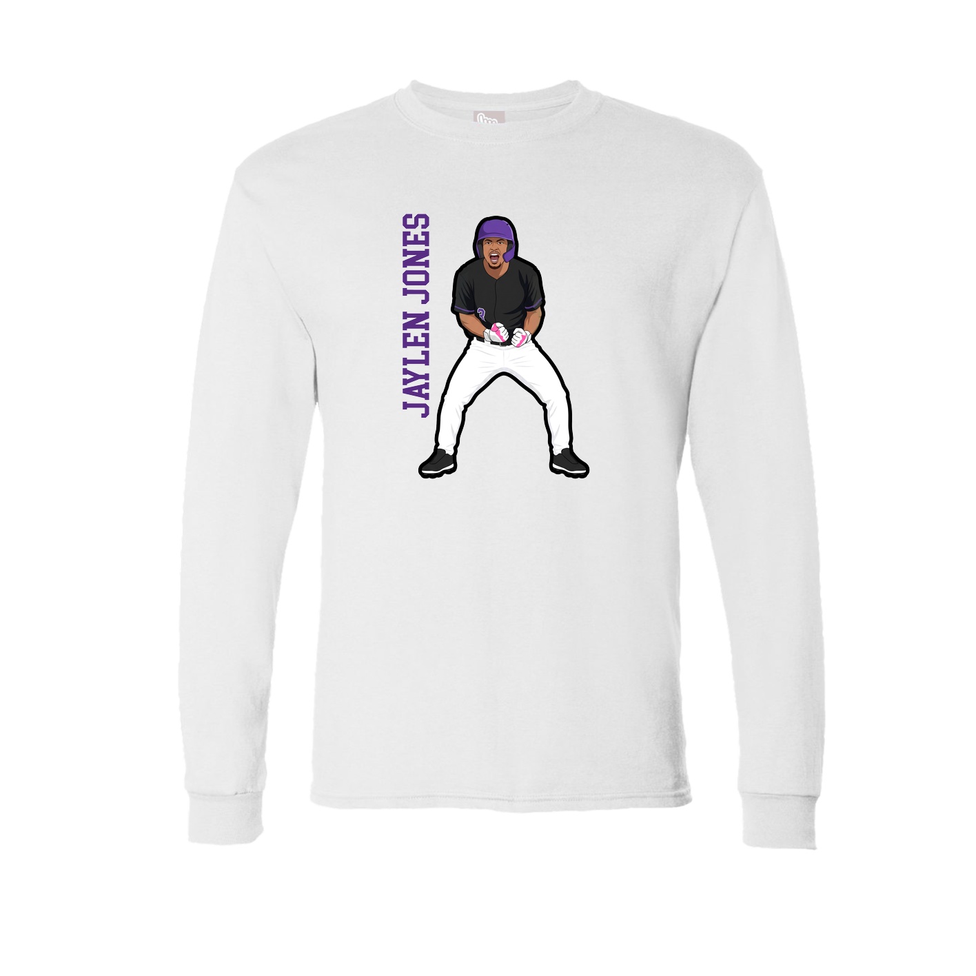 Long Sleeve Tee — Name Vertical in White