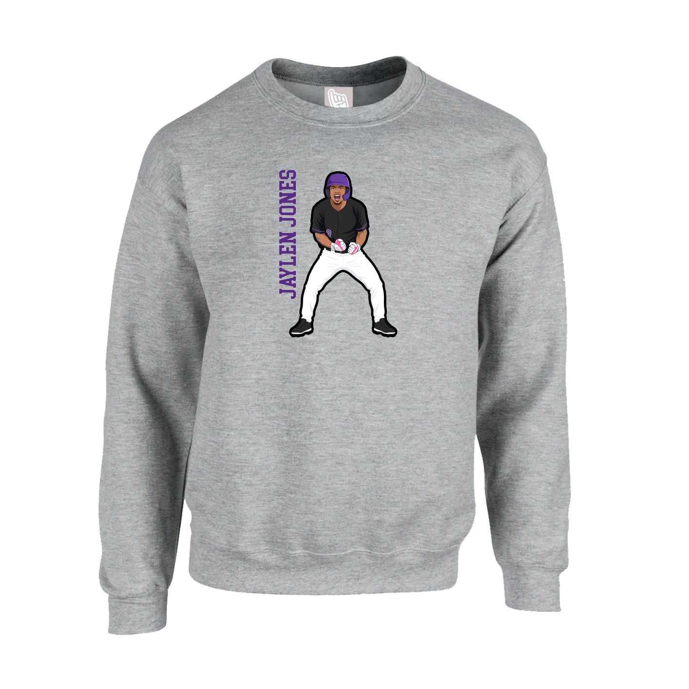 Fleece Crew — Name Vertical in Grey