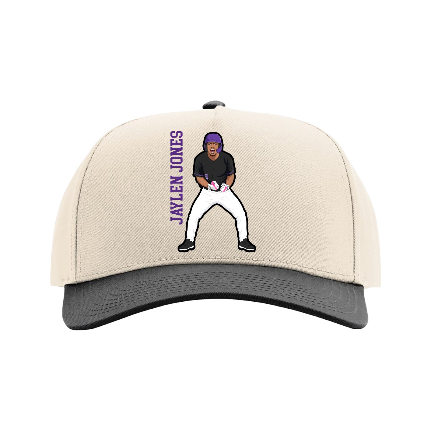 Full Fabric Five-Panel Champ Cap — Name Vertical in Cream/Black