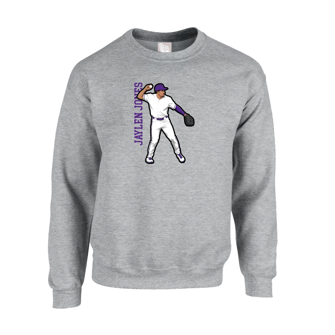 Fleece Crew — Name Vertical in Grey
