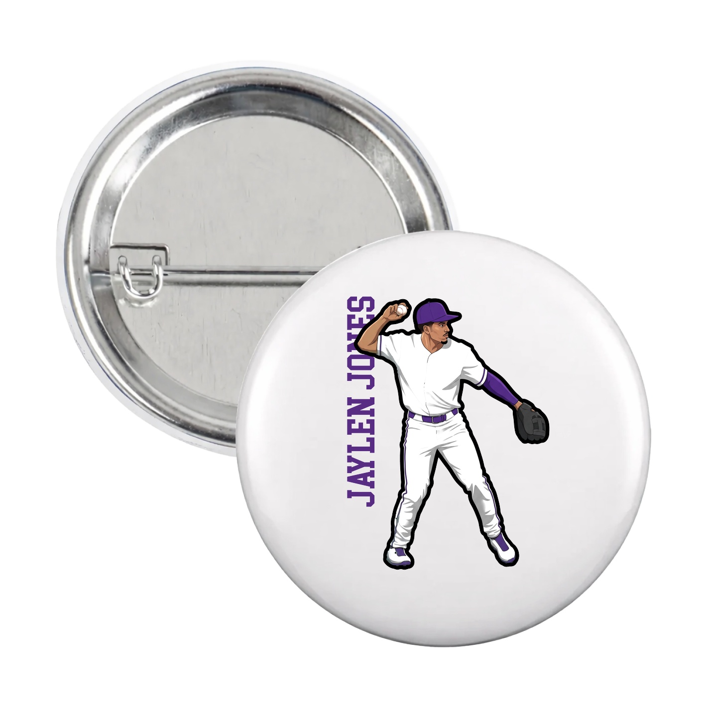 Game Day Button — Name Vertical in White