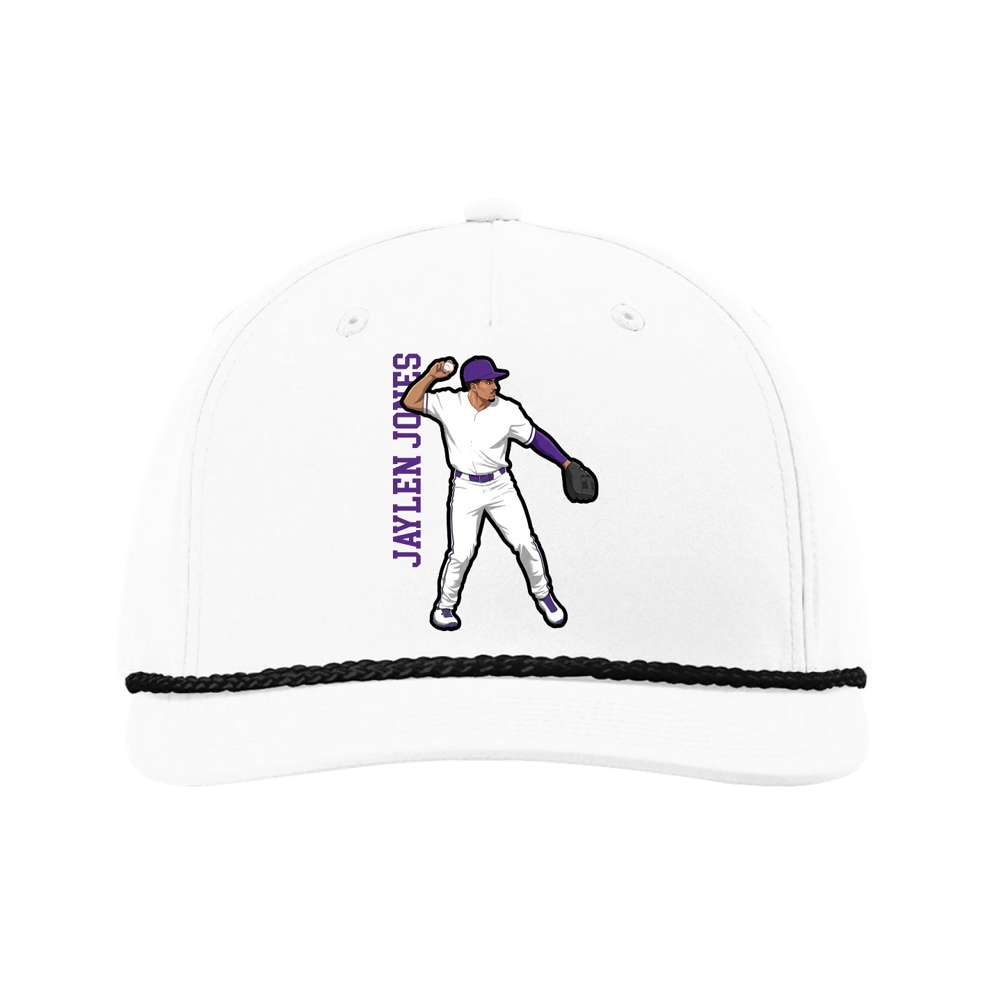Five-Panel Classic Rope Cap — Name Vertical in White