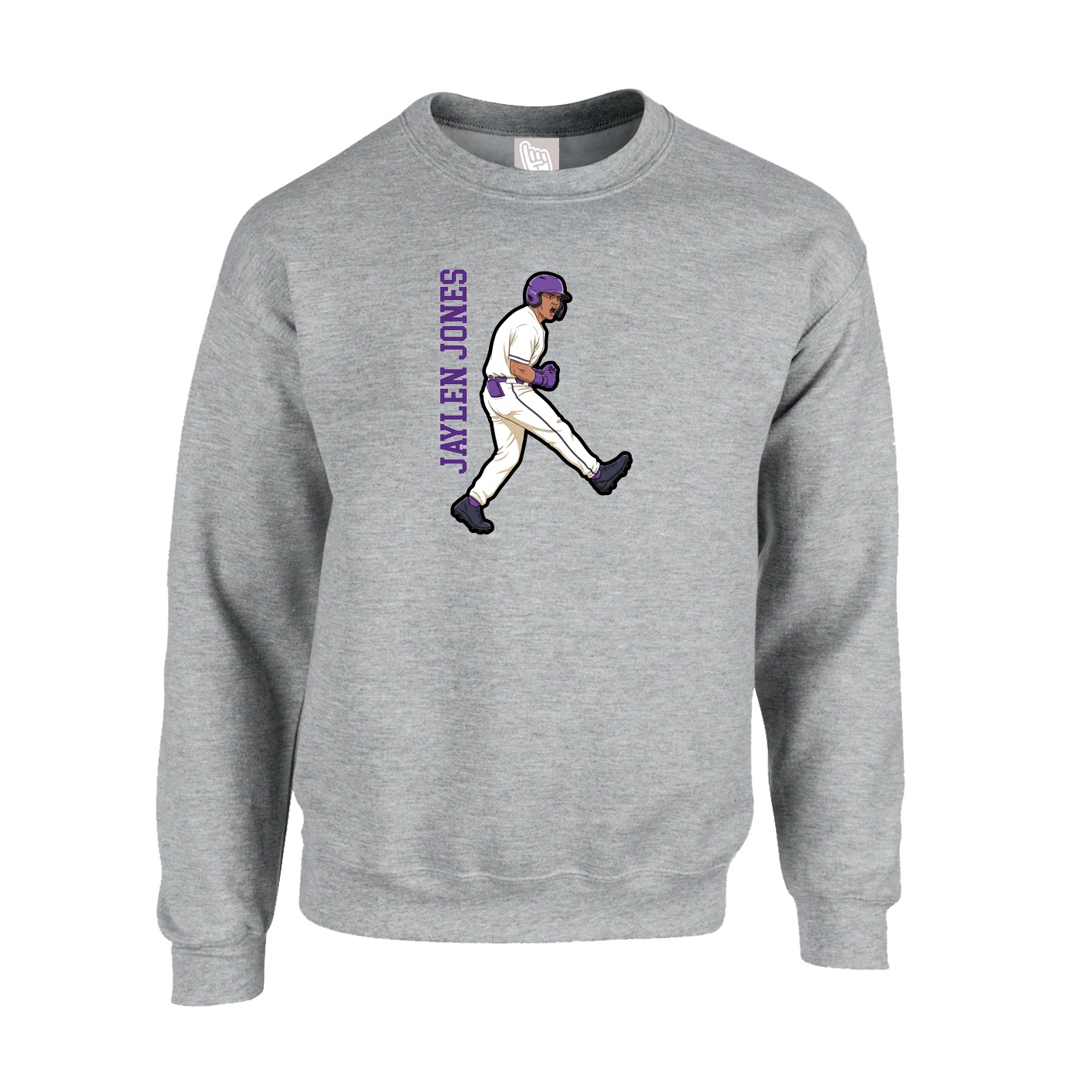 Fleece Crew — Name Vertical in Grey