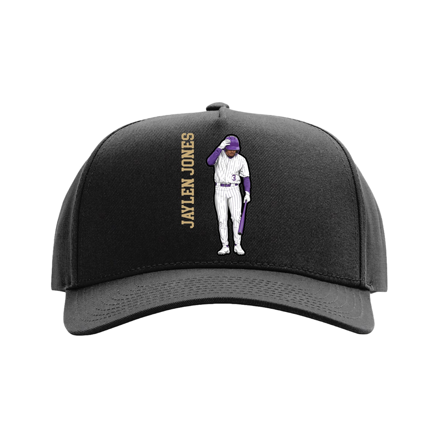 Full Fabric Five-Panel Champ Cap — Name Vertical in Black