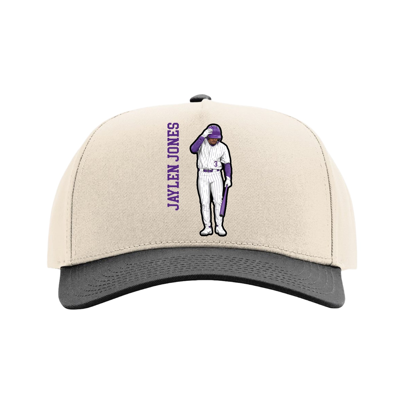 Full Fabric Five-Panel Champ Cap — Name Vertical in Cream/Black