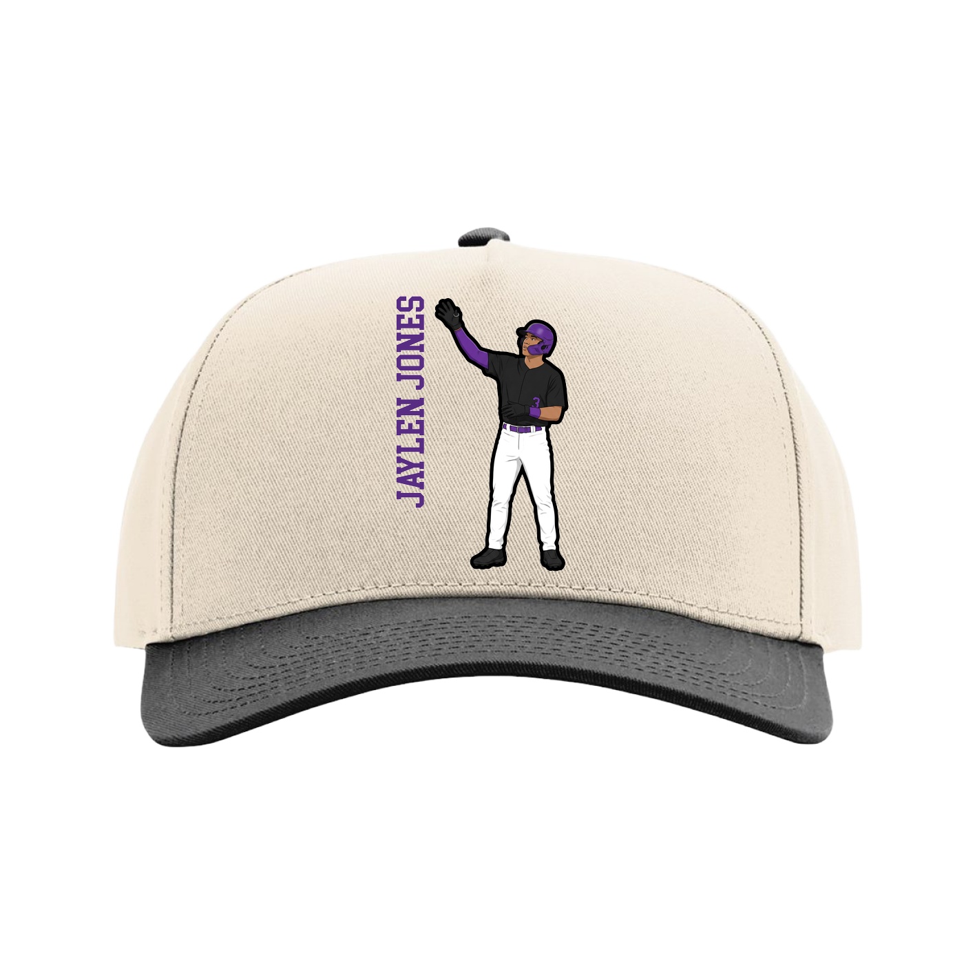 Full Fabric Five-Panel Champ Cap — Name Vertical in Cream/Black