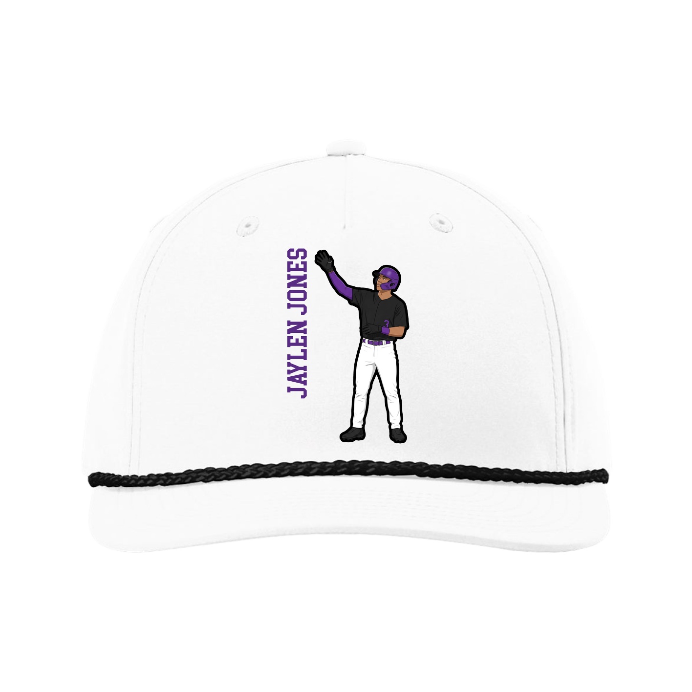 Five-Panel Classic Rope Cap — Name Vertical in White