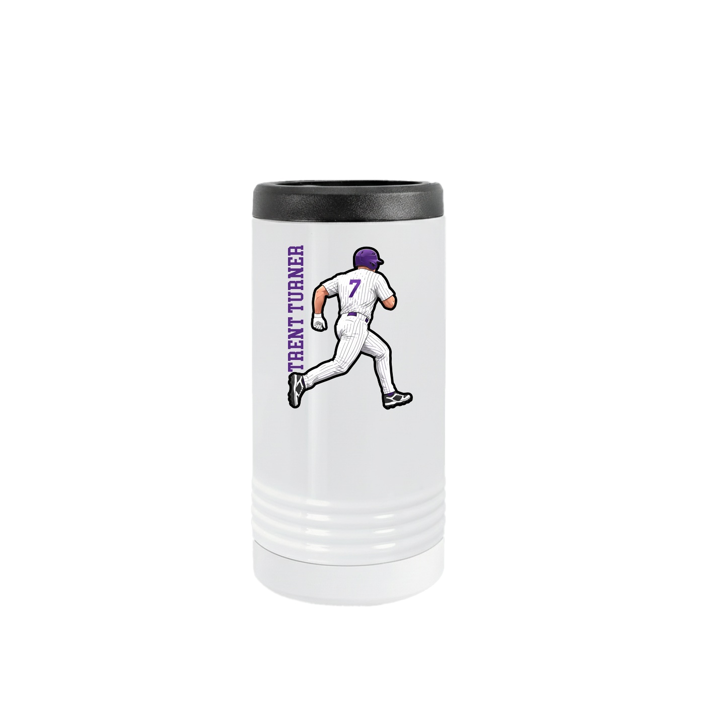 Slim Beverage Holder — Name Vertical in White
