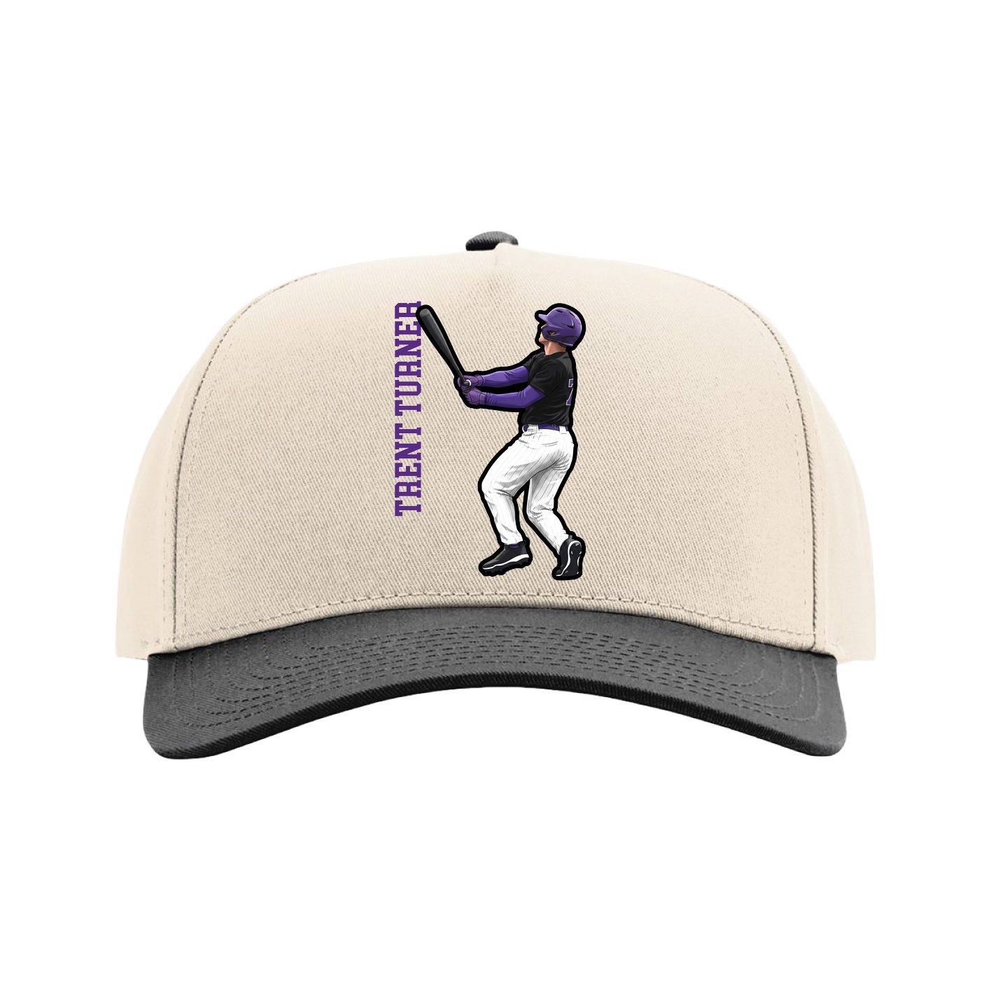 Full Fabric Five-Panel Champ Cap — Name Vertical in Cream/Black