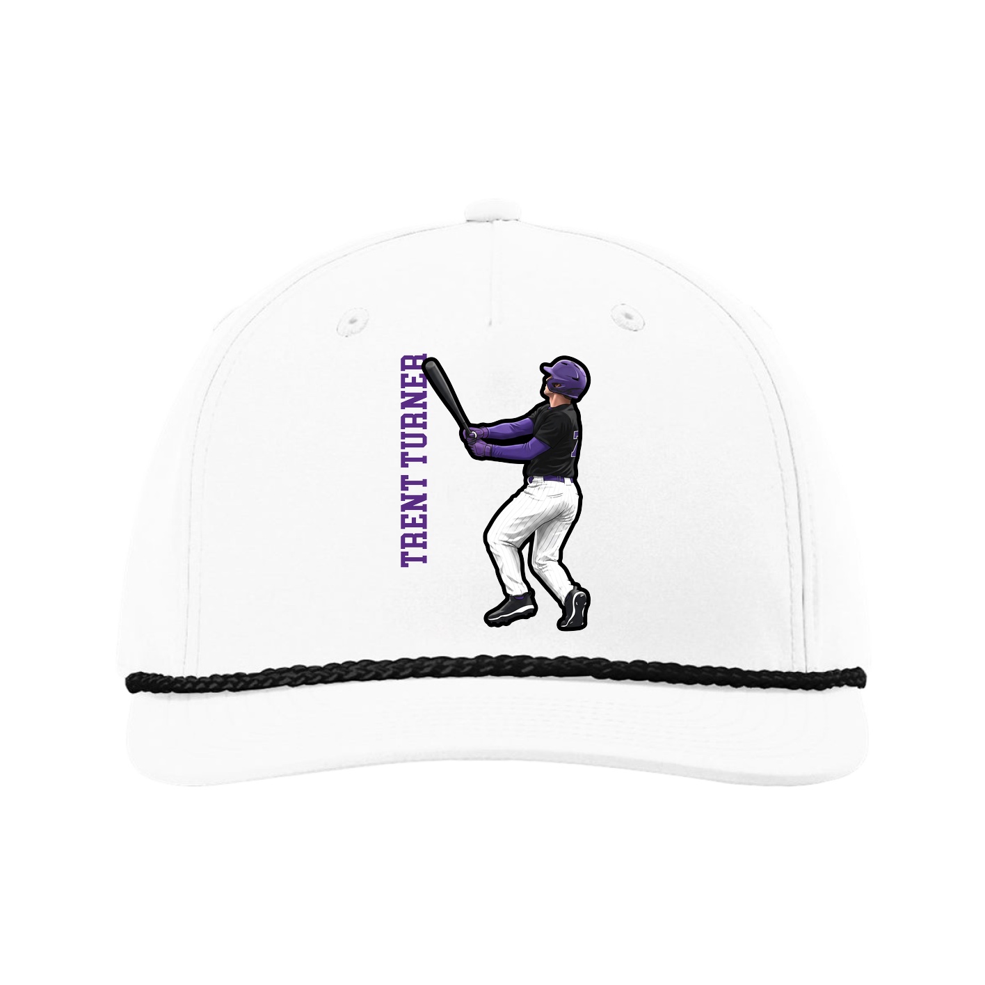 Five-Panel Classic Rope Cap — Name Vertical in White