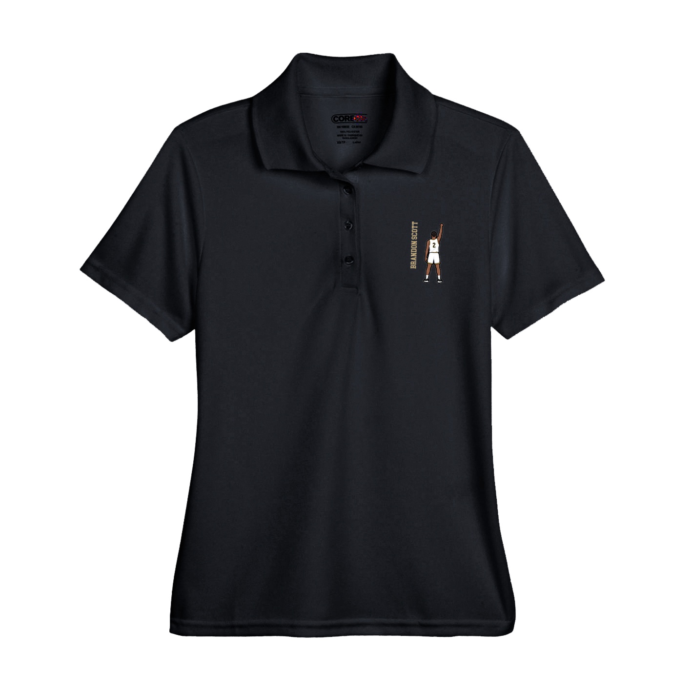 Womens Performance Polo — Name Vertical in Black