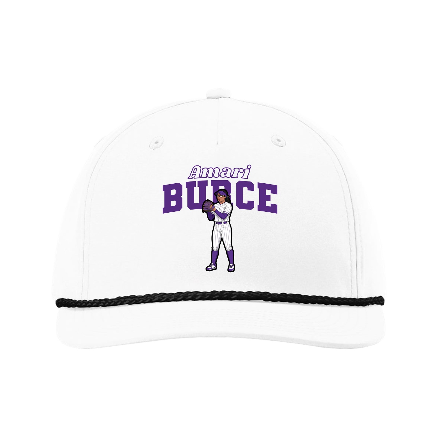 Five-Panel Classic Rope Cap — Name Arch in White