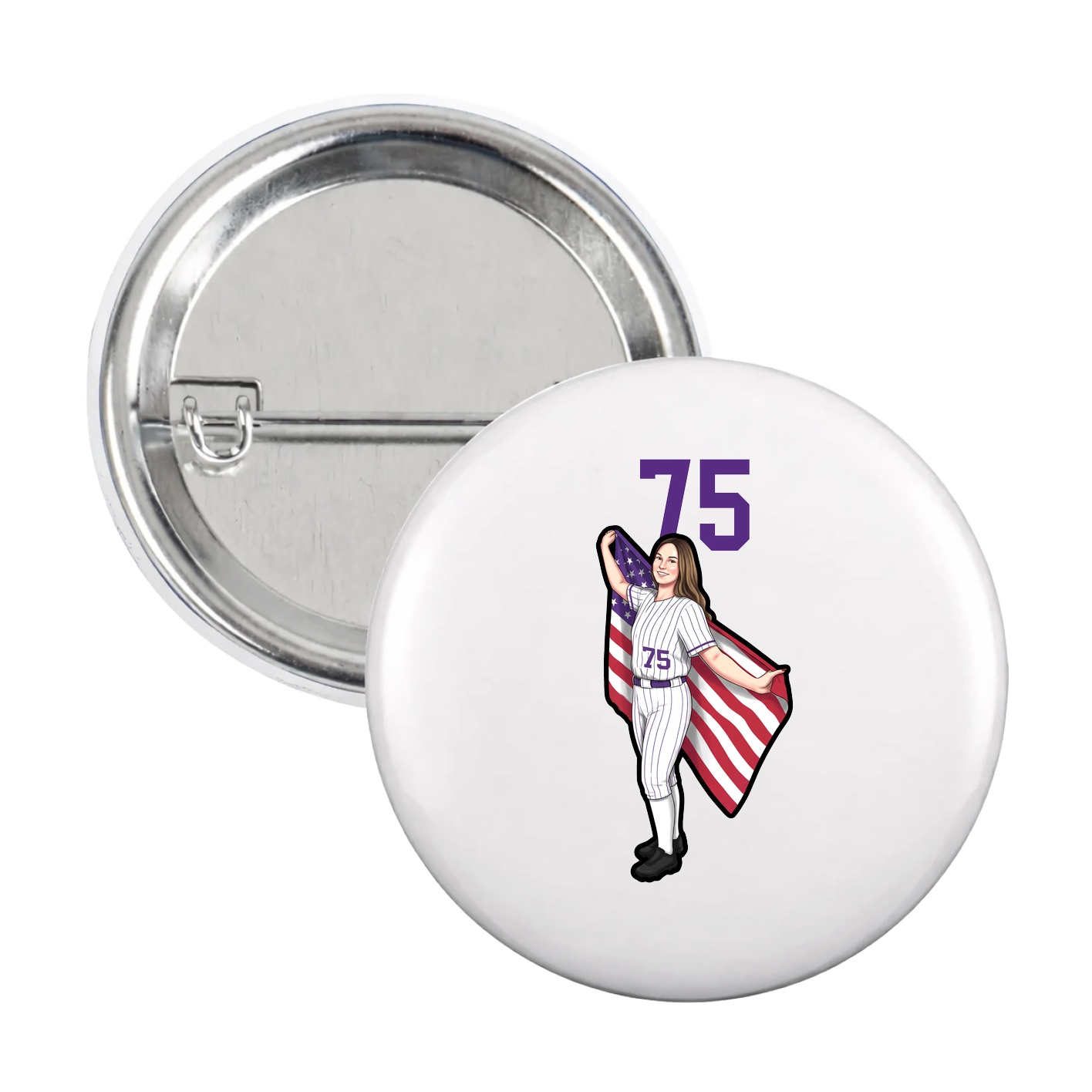 Game Day Button — Number Top in White