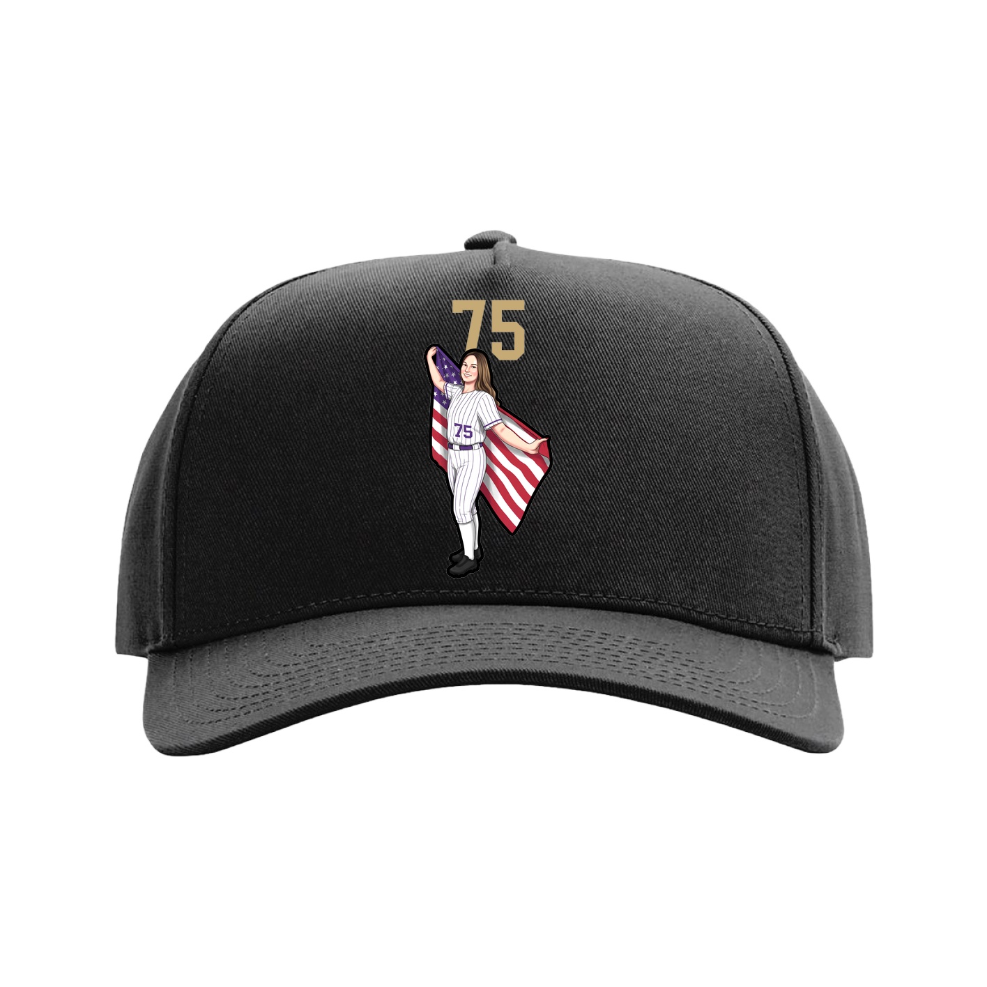 Full Fabric Five-Panel Champ Cap — Number Top in Black
