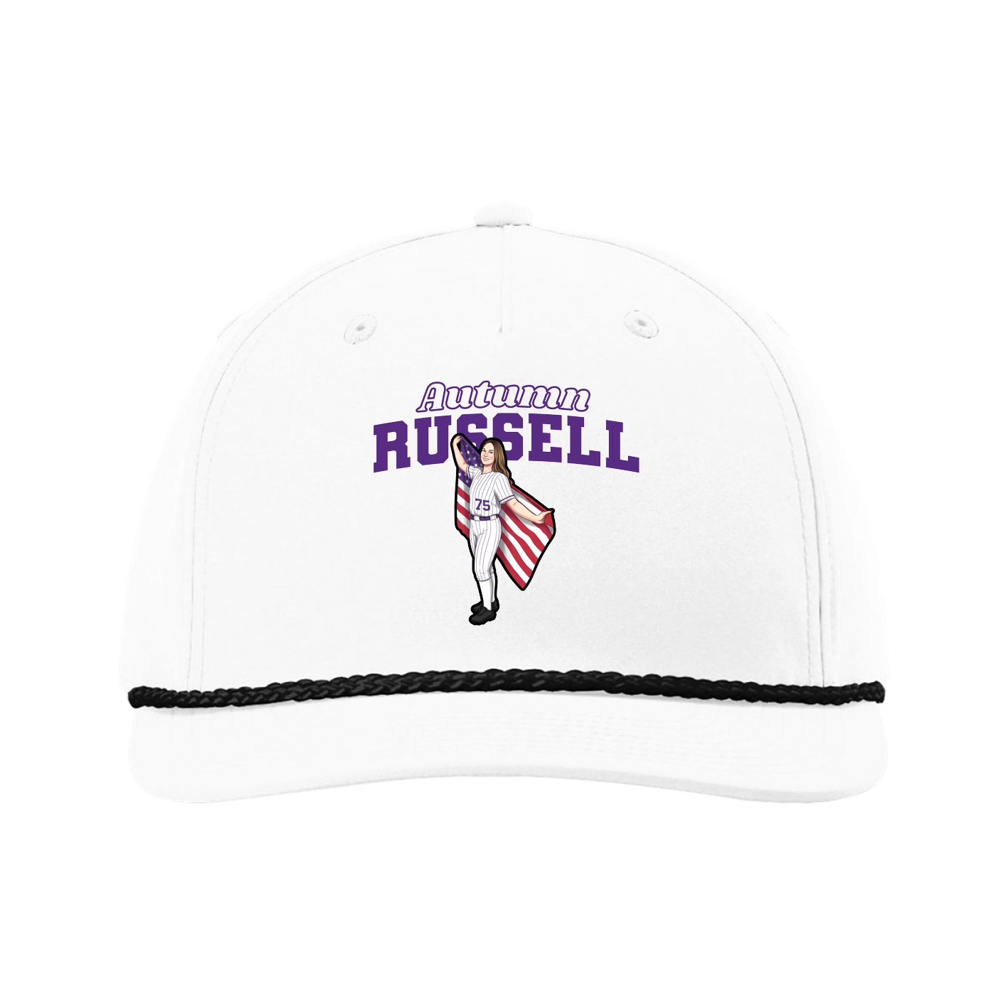 Five-Panel Classic Rope Cap — Name Arch in White