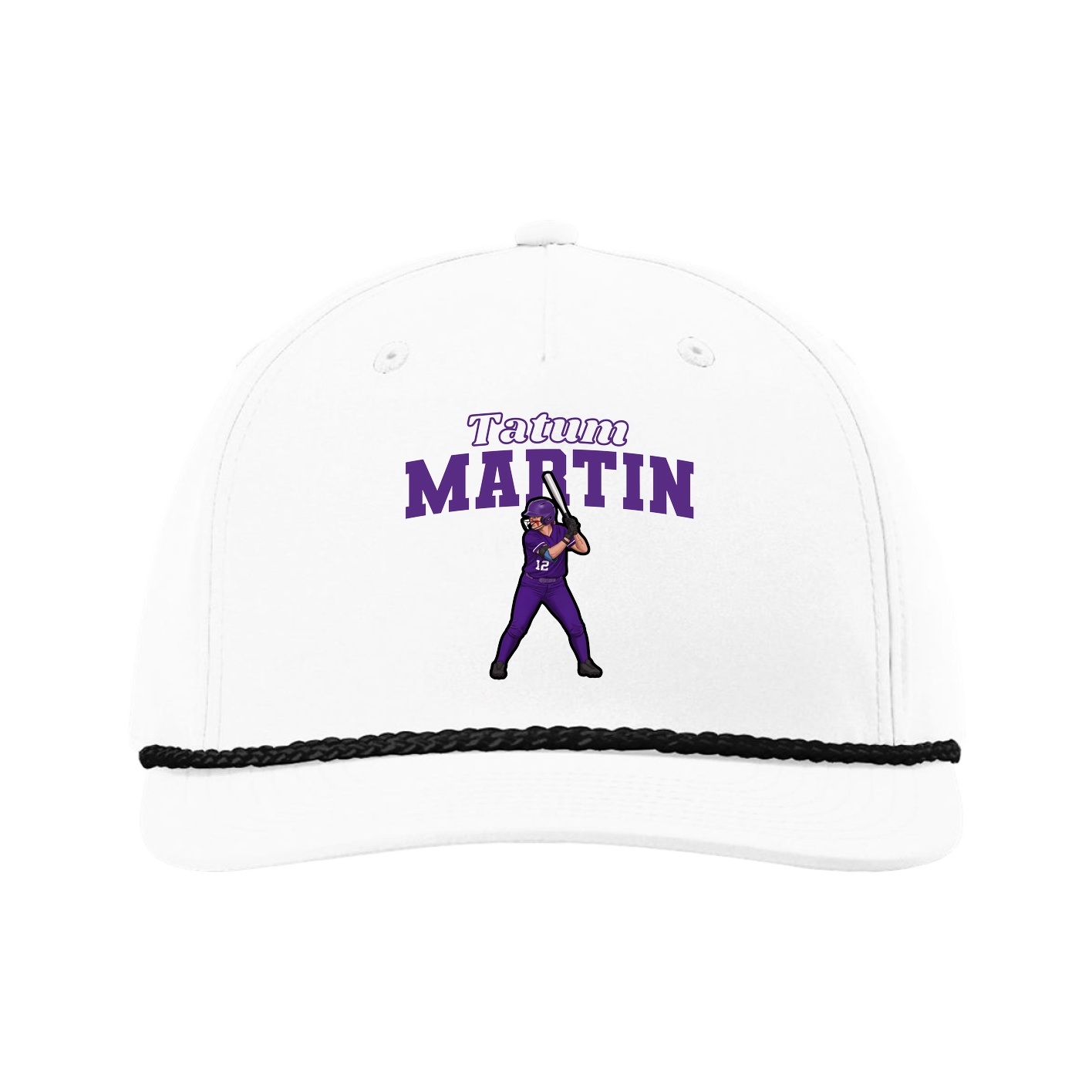 Five-Panel Classic Rope Cap — Name Arch in White
