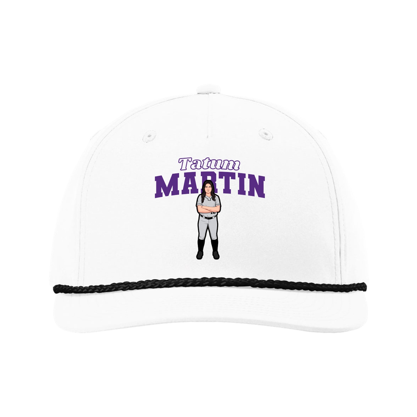 Five-Panel Classic Rope Cap — Name Arch in White