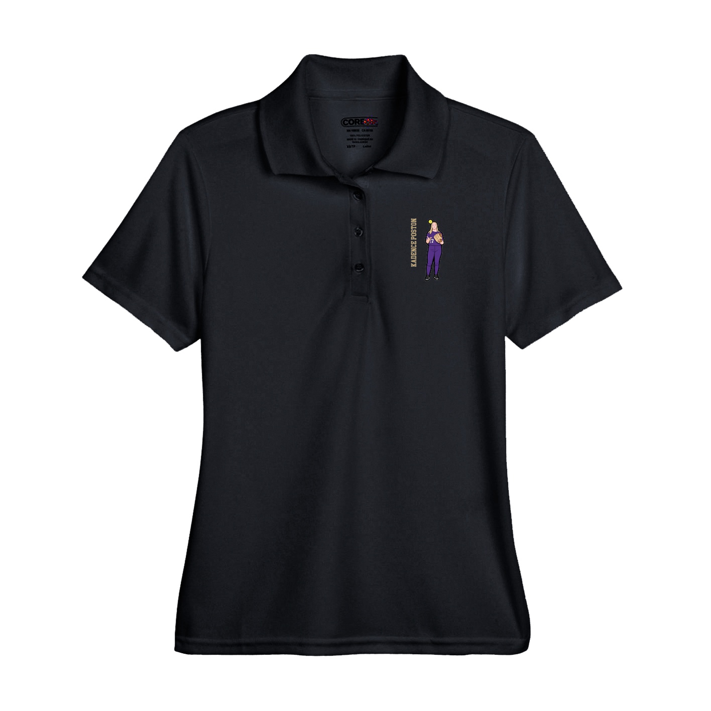 Performance Polo — Name Vertical in Black